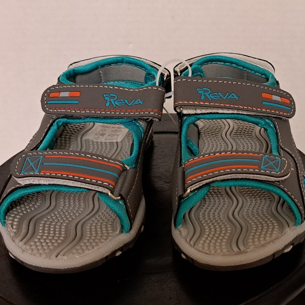 Reva Boys Casual Open Toe Flat Charcoal Sandals Size 9
